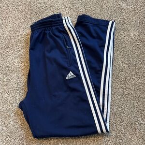 Adidas Men's Navy Joggers with White Stripes